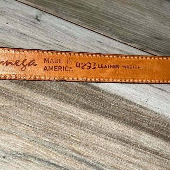 Omega Leather Belt Mens Medium Brown Gold Tone Buckle #4293 Made In America - Picture 7 of 7